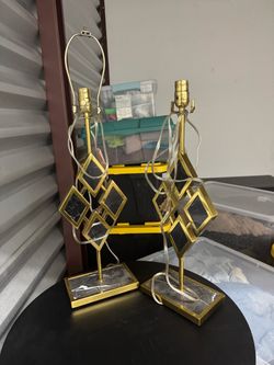 Pair of Gold Diamond Table Lamp Bases