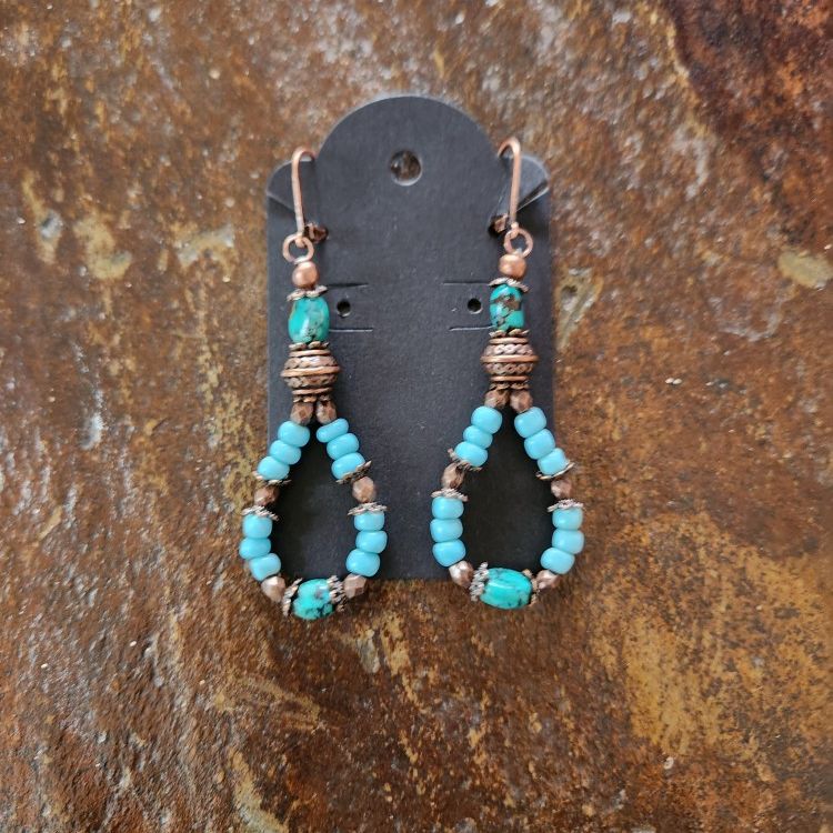 Turquoise & Copper Beaded Hoops