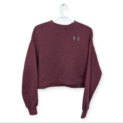Under Armour Burgundy Purple Black Logo Cropped Crewneck Sweatshirt Top