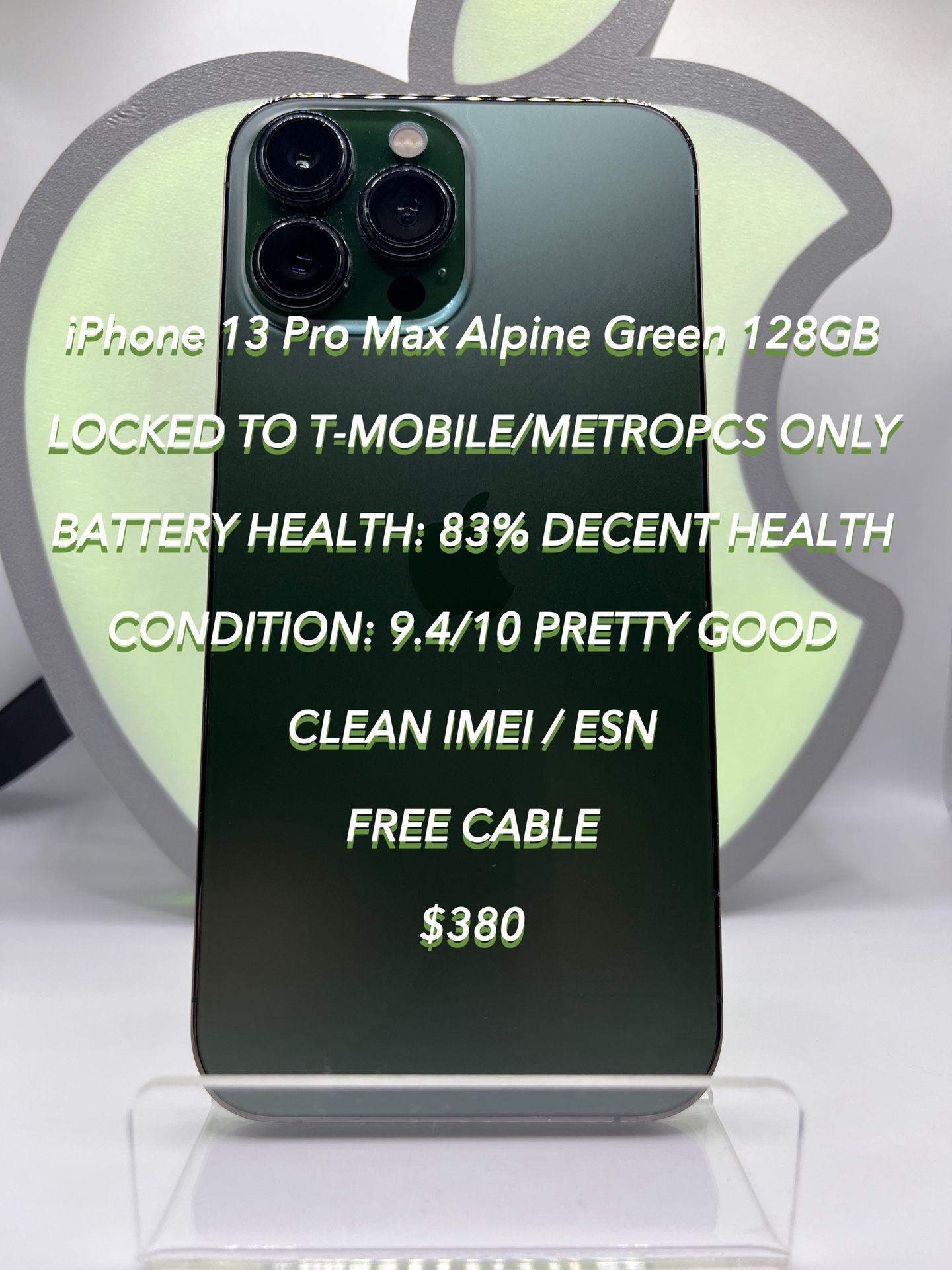 iPhone 13 Pro Max Alpine Green 128GB T-MOBILE/METRO LOCKED Used Authentic