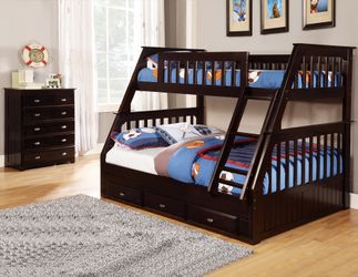 Twin over full espresso color bunk bed Brand new
