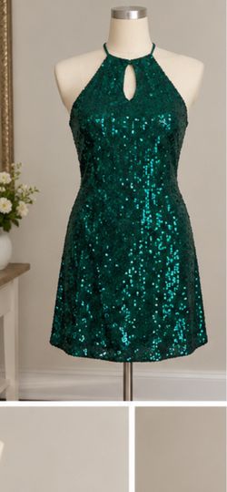 Emerald Green Sequin Halter Mini Dress