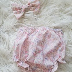 Pink Floral Diaper Cover And Bow On Clip