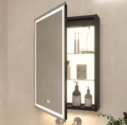 KWW LED Lighted Bathroom Med Cabinet With Backlit Panel, Sockets & USBs. Anti-Fog, Dimmable, 3 Color Light Makeup Mirror, Easy To Install, Wall Mounte