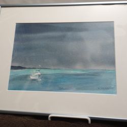 Silence On The Water, signed Watercolor, framed   14 X 11, Image 10 X 6.5