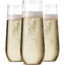 Munfix 43 Pack Stemless Plastic Champagne Flutes Disposable 9 Oz Clear Plastic Toasting Glasses Shatterproof Recyclable and BPA- Free NEW Retails $39.