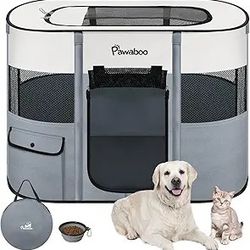 
Dog Playpen, with Carrying Folding Bowl, M, Gray (Medium (32"x24"x22"))