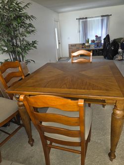 Solid Wood Square Dining Table & 4 Ladder-Back Chairs