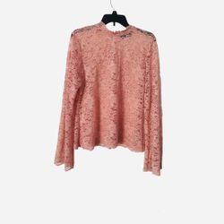 New Women’s Pink lace long sleeve Top size Large
