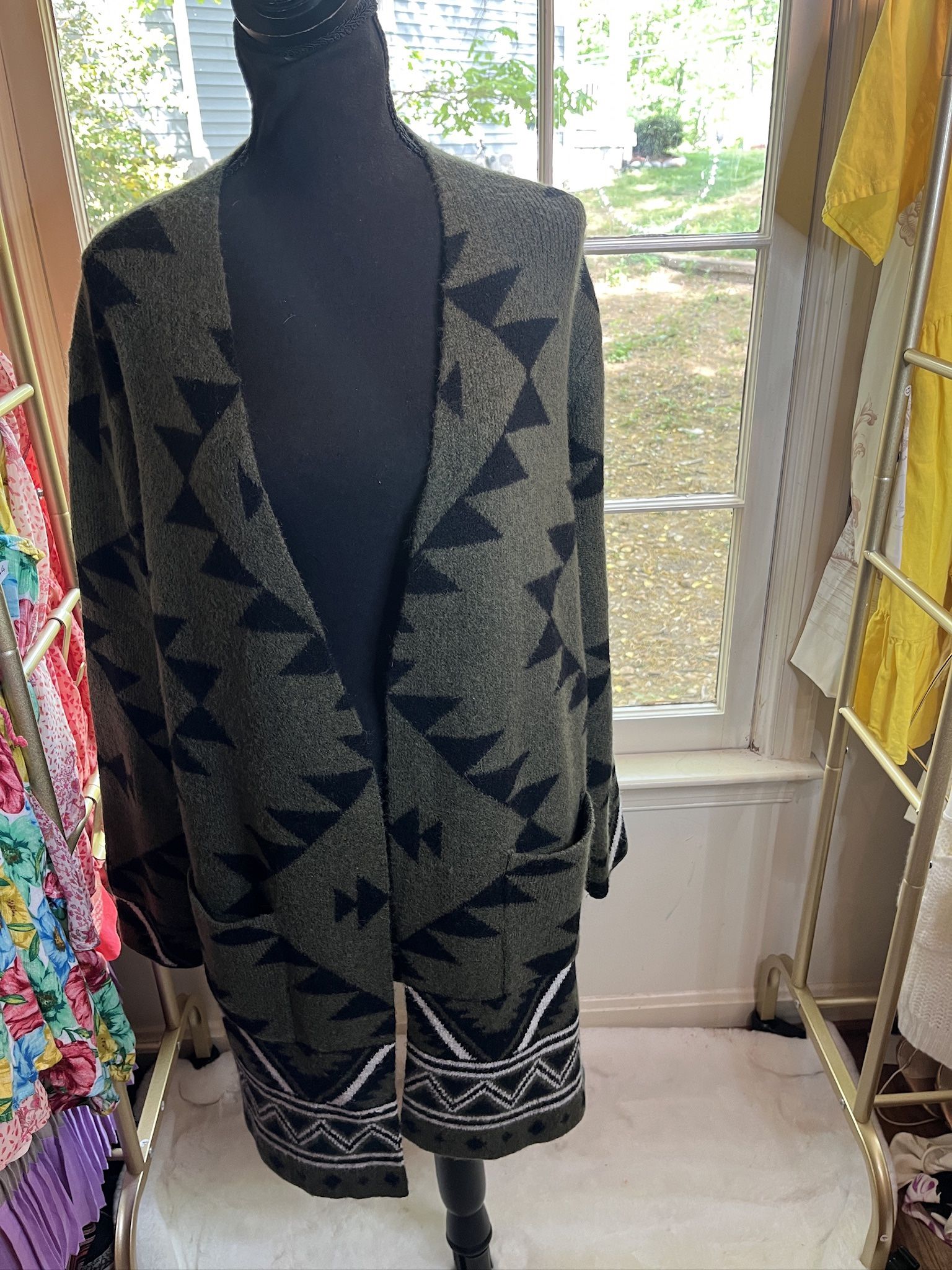 FRYE Open Thick Green And Black Cardigan Sweater Size X Large