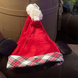 Disney Parks Christmas Plaid Red Mickey Ears Santa Hat Adult Adjustable Holiday