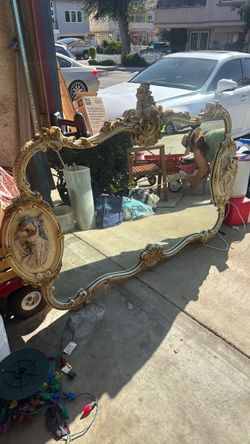 SEND BEST OFFER!!! Vintage French Rococo Louis XV Gold Wall Mantle Mirror ~ Bisque Figural Lovers