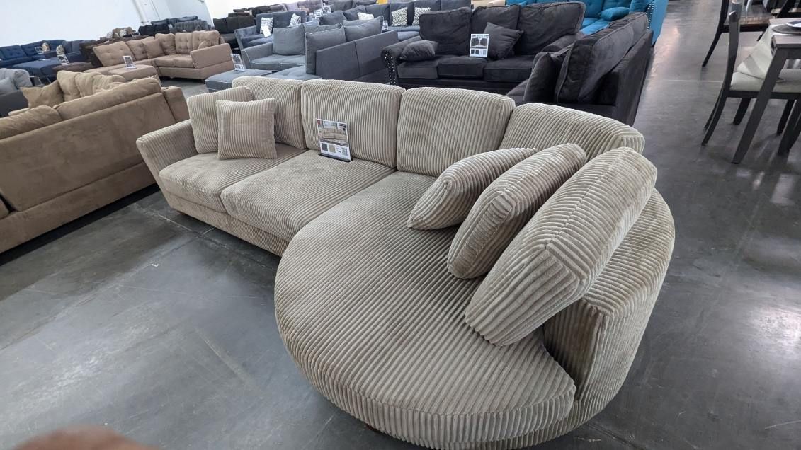 New 125’ Corduroy Camel Sectional Couch / Free Delivery