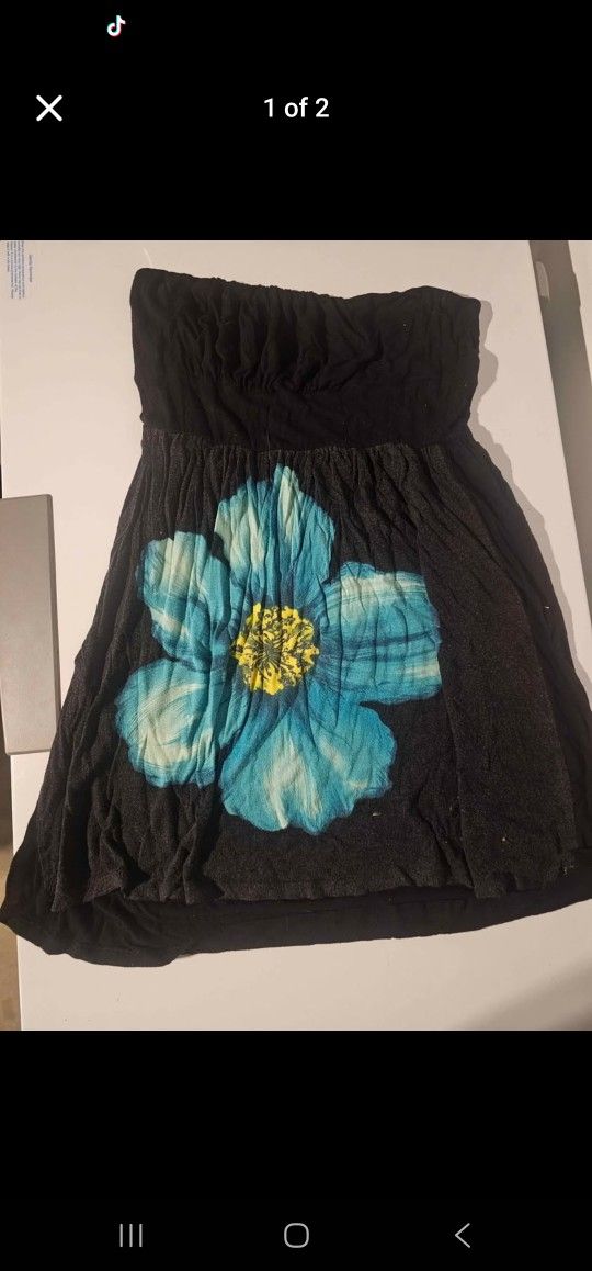 Black Strapless Flower Dress