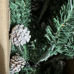 5ft Snow Flocked Unlit Pencil Christmas Tree Hinged Pine Cones (box)