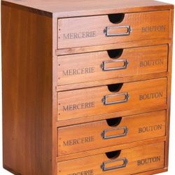 Vintage 5-Drawer Wooden Desk Organizer - Craft Storage Drawers