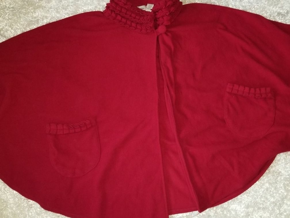 Red Poncho Coat Fleece Plus Size