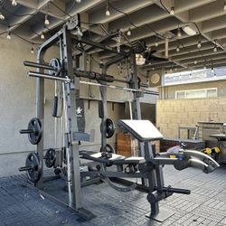Vesta Fitness Smith Machine 2001 w/Bench Attachment | 230lb Bumpers Weights | 7ft Olympic Bar | Fitness | Gym Equipment | FREE DELIVERY🚚 