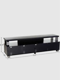 CORLIVING  Black Engineered Wood TV Stand w Storage & Glass Doors - TVs up to 95"