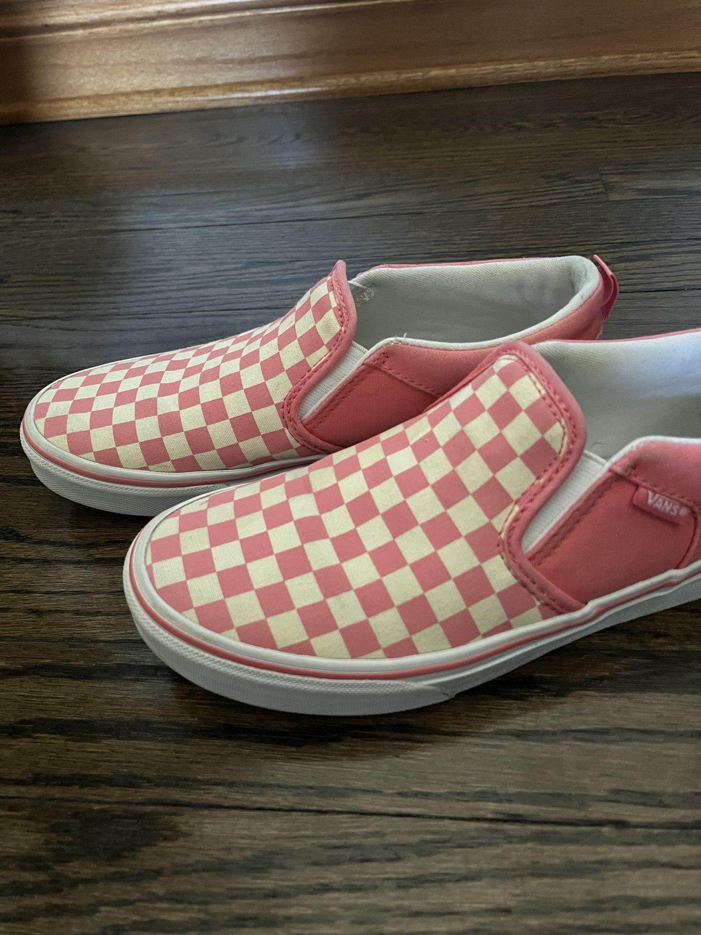 Pink Checkered Slip On Vans 