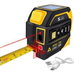 4-in-1 Laser Tape Measure with Laser Level Crosshairs |130ft/40m Laser Distance+16ft/5m AutoLock Tape |Backlit LCD Display (Ft/Inch/M/mm) |for DIY,Con