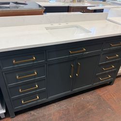 Cooper 60 in. W Bath Vanity in Vintage Blue with Engineered Stone Top in Ariston White 