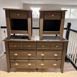 6-Drawer Dresser & Matching Night Stands, Diamond Ash Finish