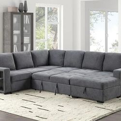 Stockwell Dark Grey Storage Chaise Couch Sofa Bed Sectional With USB