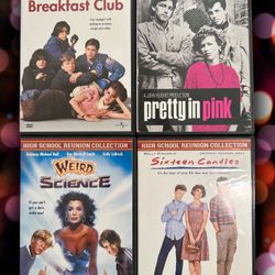 4x John Hughes DVD Lot - The Breakfast Club/Pretty In Pink/Sixteen Candles/Weird Science