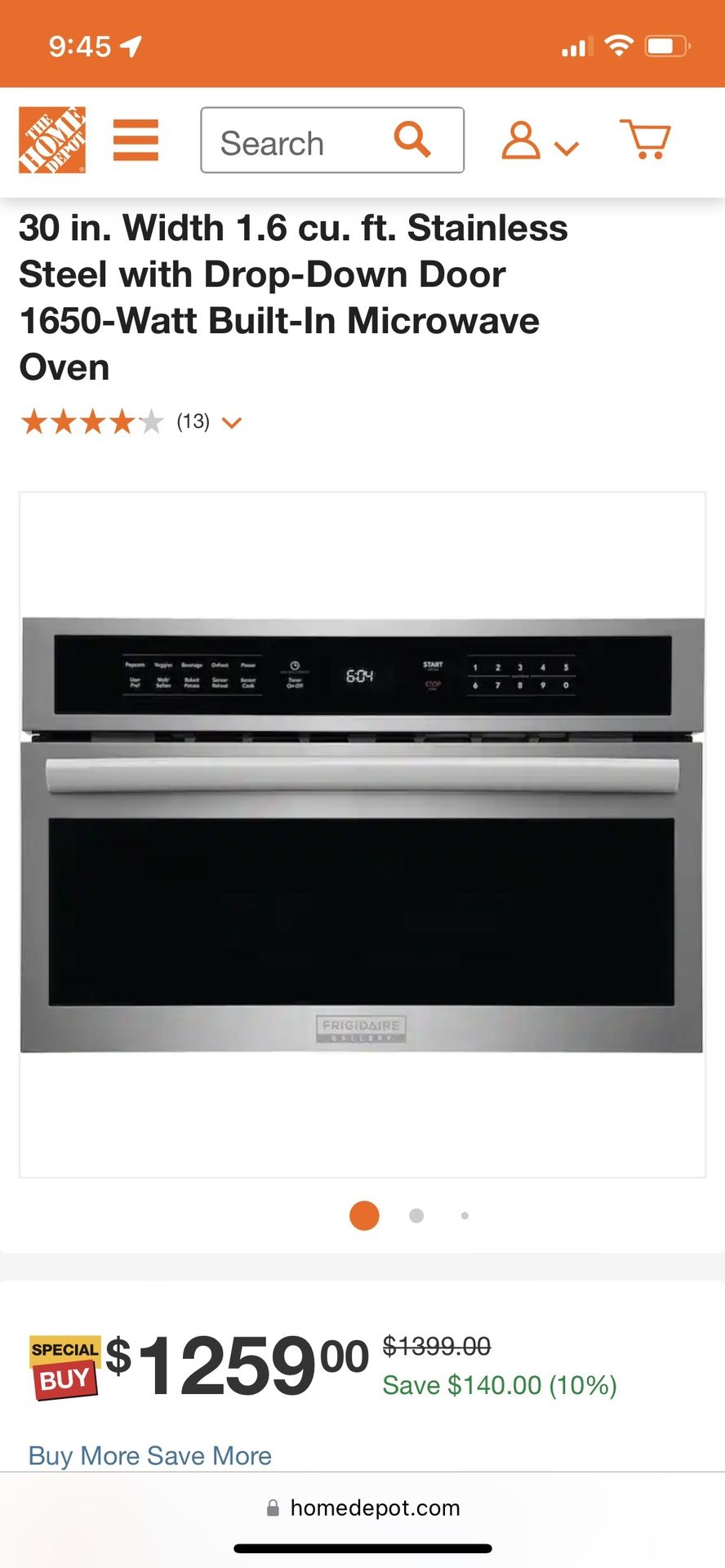 Frigidaire Gallery Stainless Steel Microwave Oven. 