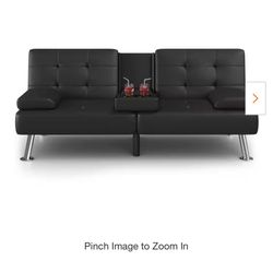 Folding Futon Sofa Bed, Black Faux Leather Upholstered Roomy Love Seat