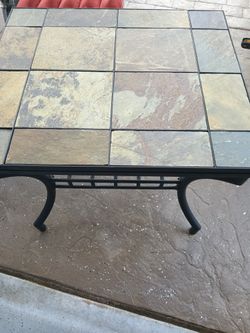 2 New Metal/ Wrought Iron And Slate Stone Tables
