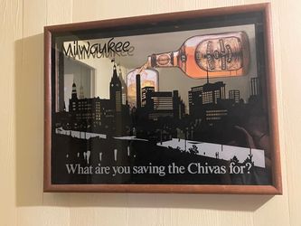 Vtg Chivas Regal advertising Bar mirror / shadow box sign 25”W Milwaukee Skyline