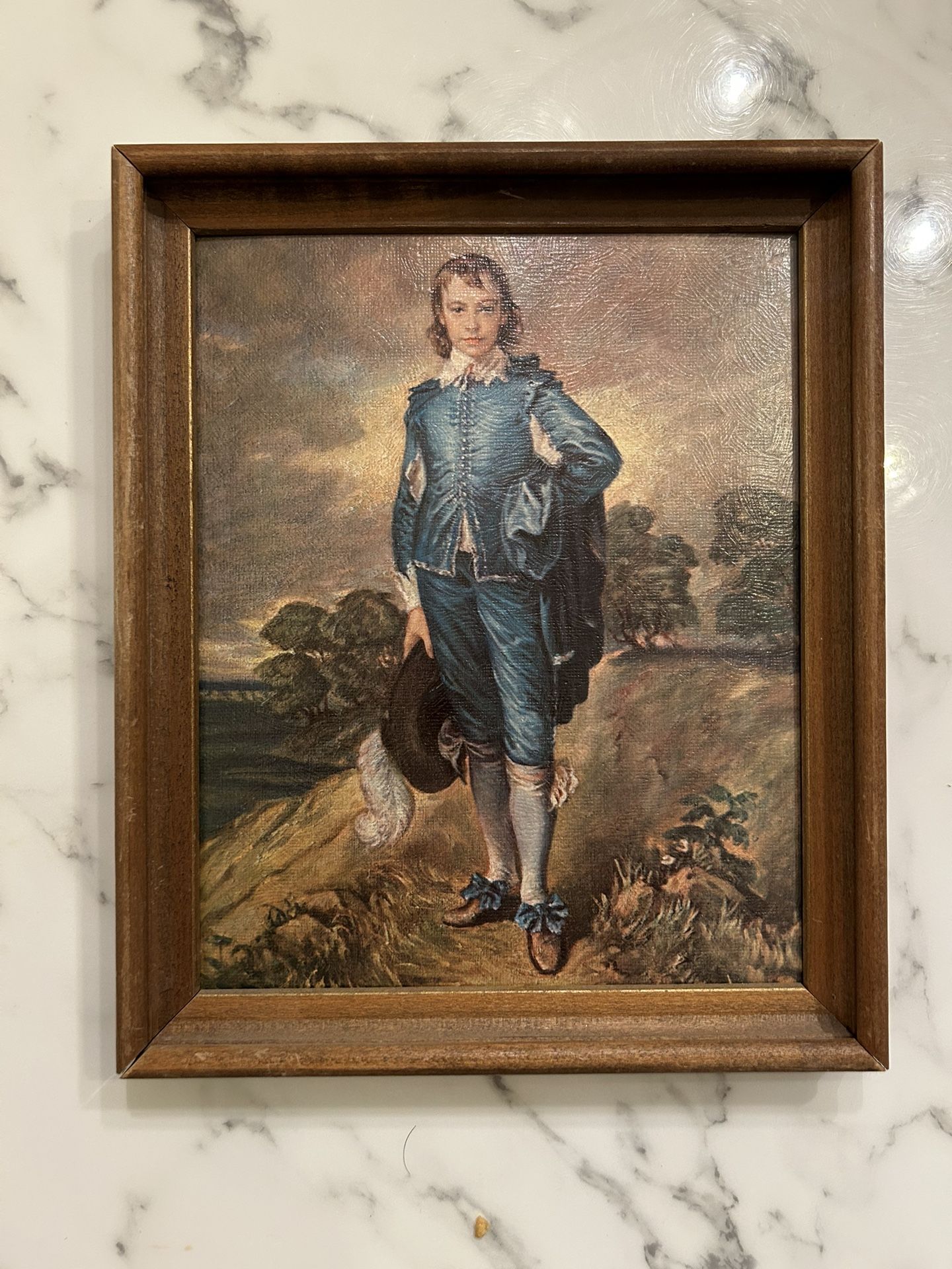 Vintage Boy In Blue Framed Wooden Photo