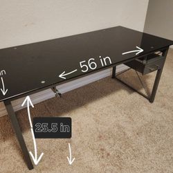 Black Glass Modern Desk With Steel Legs