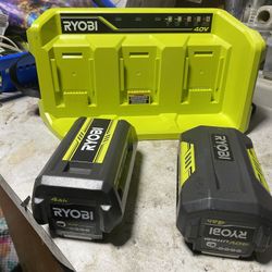 2 Battery 40 V and Charger  3  RYOBI 