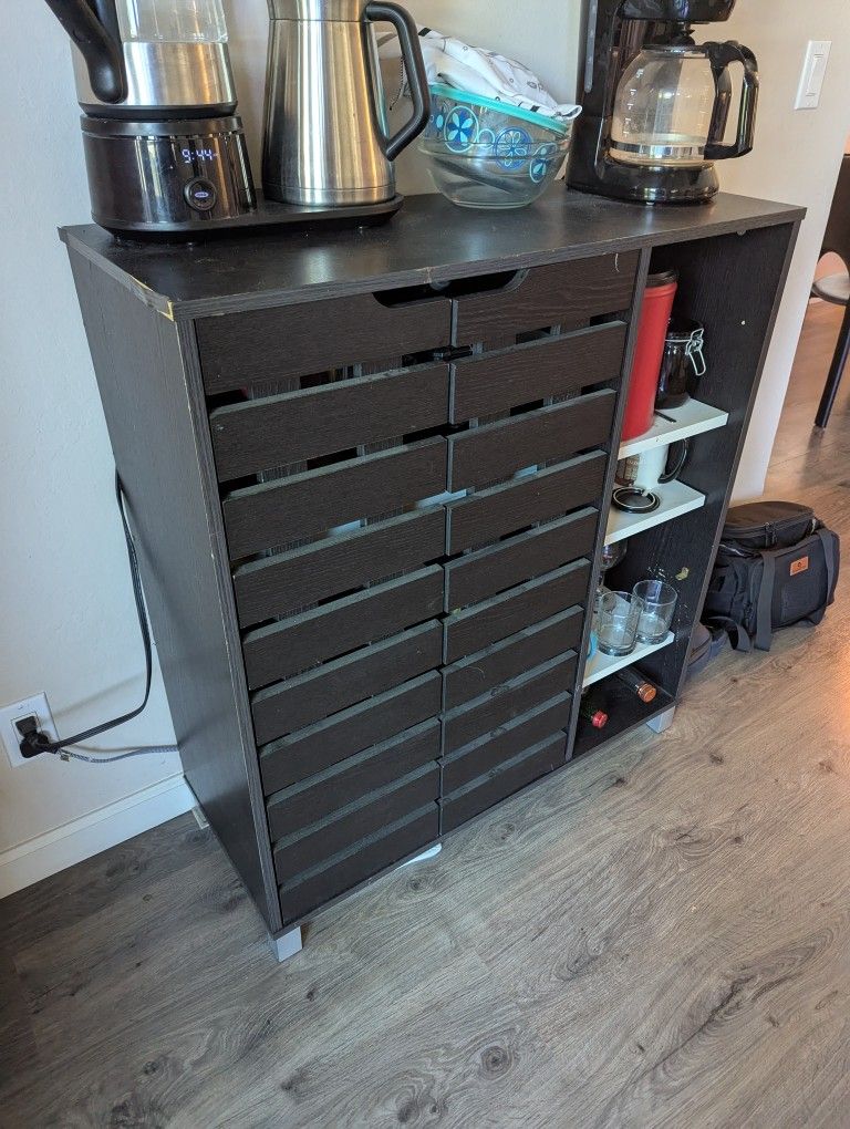 Dark Wood Shoe Rack / Bar Cabinet — Used & Priced to Sell!