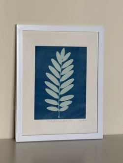 Leaf Cyanotype Art Framed Print