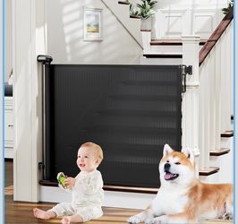Retractable Baby Gates For Stairs & Doorways, Dog Gate 0-54" W × 34" H, Black
