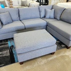 Brand New Grey Sectional + Ottoman (New In Box) 