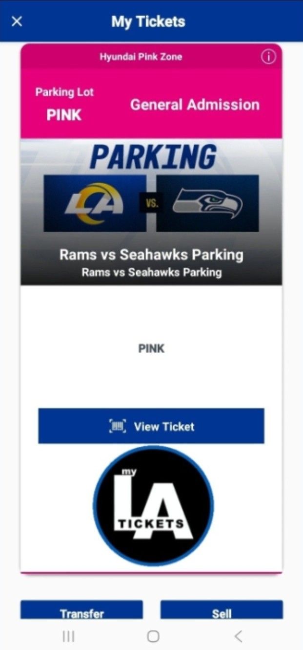 Rams Vs Seahawks - PINK LOT TAILGATE PARKING PASS - $160