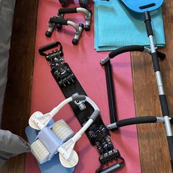 Set Of Exercises Equipment At Home Gym.