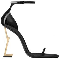 Black Patent Leather Sculptural Heel Sandals - Size 38 (Fits Size 7-7.5)