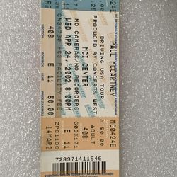 Paul McCartney Unused Concert Ticket MCI Center 2002