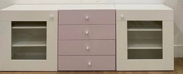 IKEA pink and white storage unit
