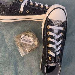 Black and gold custom converse