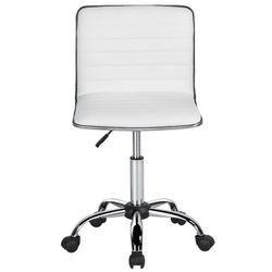 Adjustable Task Chair PU Leather Low Back Ribbed Armless Swivel White Desk Chair Office Chair Wheels
