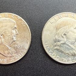 Set Of Two Franklin Halves 1963 P & D Uncirculated 