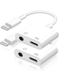 Apple MFi Certified] 2-in-1 Charging & Audio Adapter for iPhone, Lightning to 3.5mm Headphone Jack Dongle Splitter, Supports Hi-Res Lossless Sound, Co