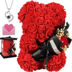 Valentines Day Gifts for her - Romantic Forever Preserved Roses Floral Teddy Rose Bear 